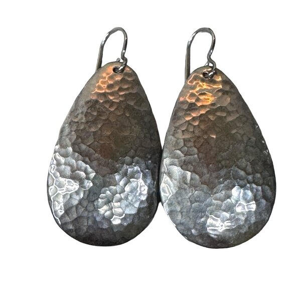 Large Statement Hammered Sterling Silver Teardrop Dangle Earrings Lightweight 2" - Picture 6 of 6